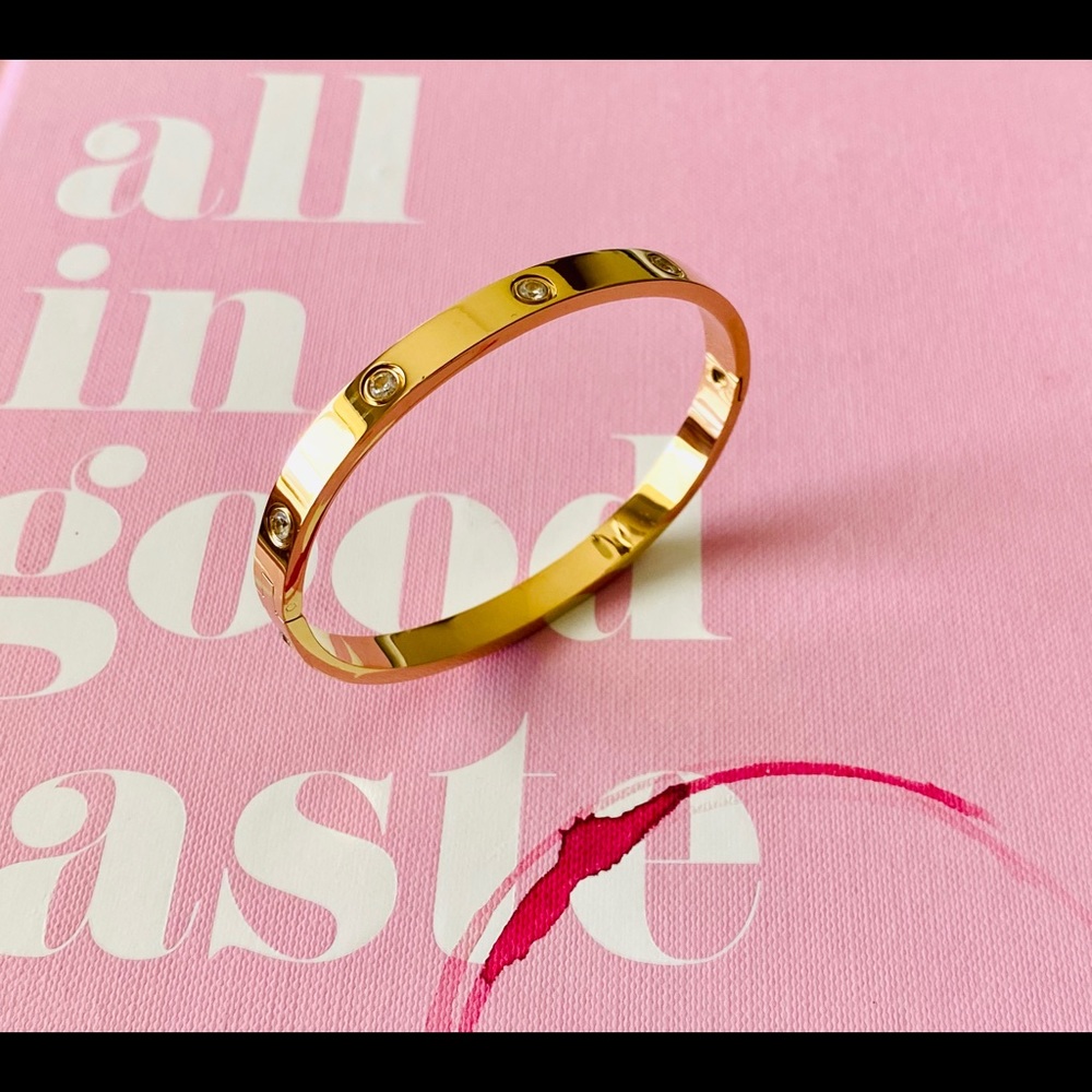 Gold Bangle Bracelet with Stones